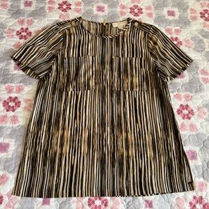 Michael Kors Black and Brown Striped Blouse with Goldtone Accents Women’s 6